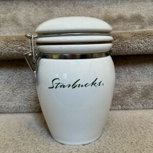 Vintage Starbucks Coffee Canister, White, Green, Ceramic, Storage Container